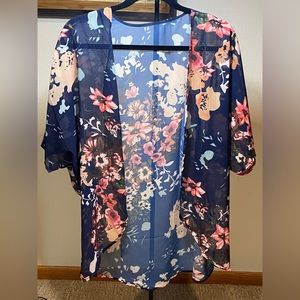 Fun, Flirty Navy and Floral Sheer Swimsuit CoverUp